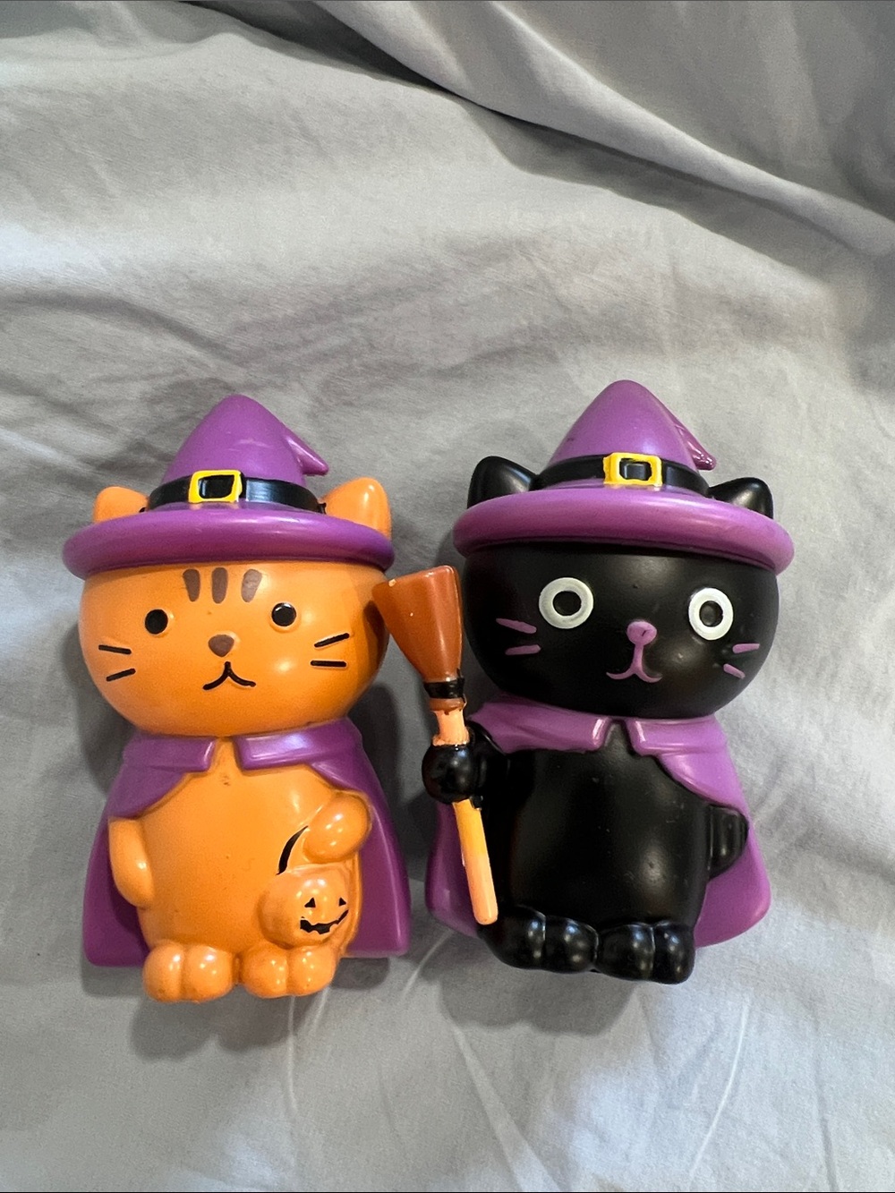 Crescent Halloween Cat Toy Pair in Orange, Black & Purple